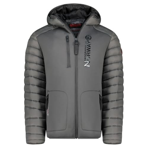 Geographical Norway Briwood Men - Warme Kapuzenjacke Ärmellose Steppjacke Herren - Warme Manteljacke Gefüttert Herren - Windjacke Frühling Herbst Winter (Dunkelgrau L) von Geographical Norway