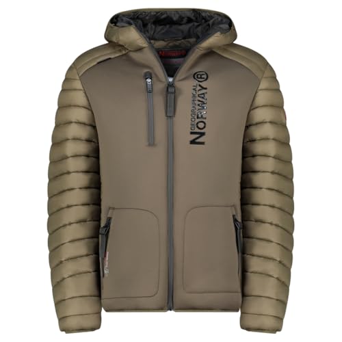 Geographical Norway Briwood Men - Warme Kapuzenjacke Ärmellose Steppjacke Herren - Warme Manteljacke Gefüttert Herren - Windjacke Frühling Herbst Winter (Khaki M) von Geographical Norway