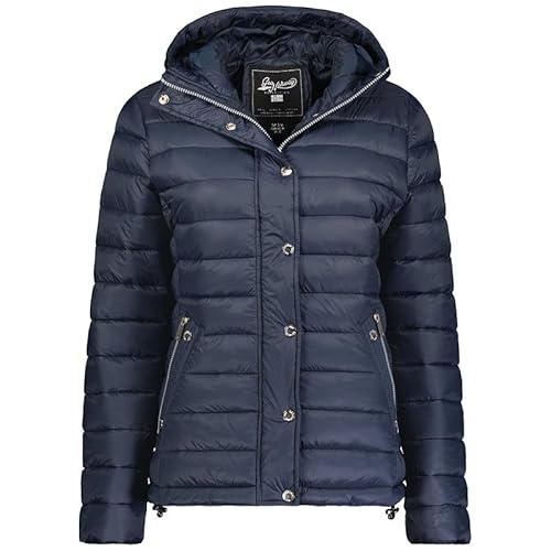 Geographical Norway Bubulle Lady - Winterjacke Damen Warme Steppung Mann Herbst Winter - Warme Manteljacke leicht Kapuze - Daunenjacke Windstopper Langarm Polsterung - Frauen (Marineblau L) von Geographical Norway