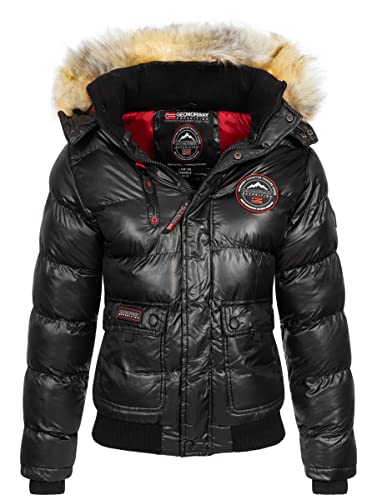 Geographical Norway Bugs Lady - Winterjacke Damen Warme Steppung Mann Herbst Winter - Warme Manteljacke leicht Kapuze - Daunenjacke Windstopper Langarm Polsterung - Frauen (Schwarz L) von Geographical Norway