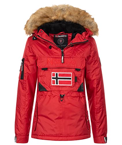 Geographical Norway Bulle Lady - Kopfpass Heiße Frau Herbst Bienenzüchter - Pelzmantel Kapuze - Parka Jacke Windschnitt Kurze Daunenjacke - Ski Fraus (Rot L-Größe 3) von Geographical Norway