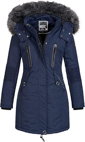 Geographical Norway CORALY Damen / Lady - Mantel / Daunenjacke Damen Parka - schicke Fleecejacke f?r den Winter, lange Damenjacke, Marineblau, 38 von Geographical Norway