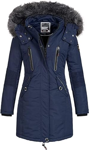 Geographical Norway CORALY Damen / Lady - Mantel / Daunenjacke Damen Parka - schicke Fleecejacke f?r den Winter, lange Damenjacke, Marineblau, 46 von Geographical Norway