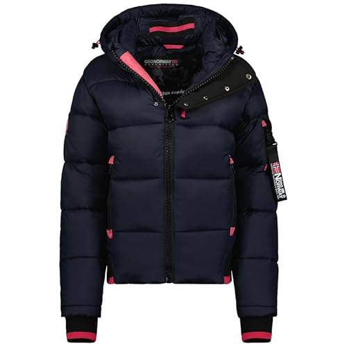 Geographical Norway Calix Lady - Winterjacke Damen Warme Steppung Mann Herbst Winter - Warme Manteljacke leicht Kapuze - Daunenjacke Windstopper Langarm Polsterung - Frauen (Marineblau Rosa Flash L) von Geographical Norway