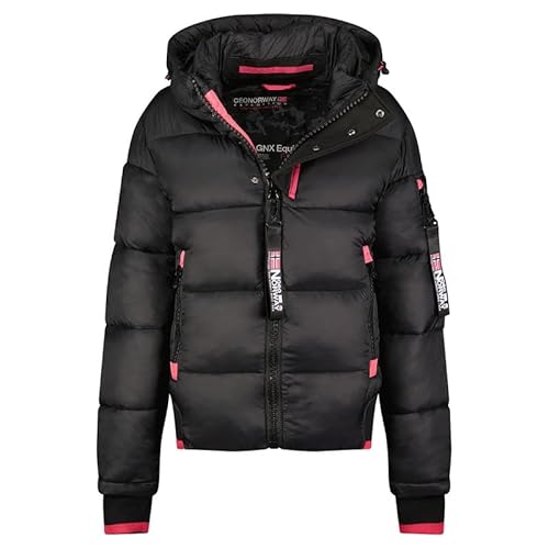 Geographical Norway Calix Lady - Winterjacke Damen Warme Steppung Mann Herbst Winter - Warme Manteljacke leicht Kapuze - Daunenjacke Windstopper Langarm Polsterung - Frauen (Schwarz Rosa Flash L) von Geographical Norway