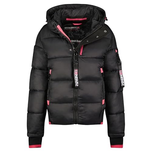 Geographical Norway Calix Lady - Winterjacke Damen Warme Steppung Mann Herbst Winter - Warme Manteljacke leicht Kapuze - Daunenjacke Windstopper Langarm Polsterung - Frauen (Schwarz Rosa Flash XXL) von Geographical Norway