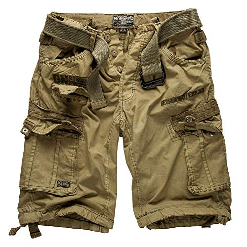 Geographical Norway Cargo Shorts Kurze Hose Bermuda mit Gürtel Short Hunter im Bundle mit UD Bandana (4XL, Mastic) von Geographical Norway