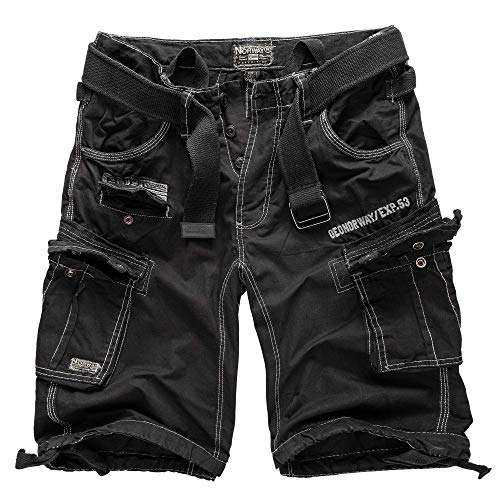 Geographical Norway Cargo Shorts Kurze Hose Bermuda mit Gürtel Short Hunter im Bundle mit UD Bandana (5XL, Black) von Geographical Norway