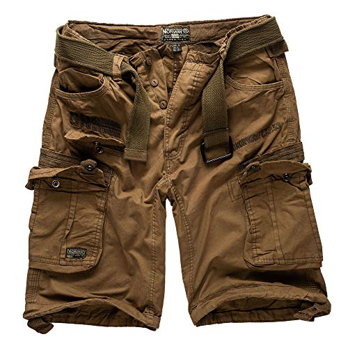 Geographical Norway Cargo Shorts Kurze Hose Bermuda mit Gürtel Short Hunter im Bundle mit UD Bandana (7XL, Kaki) von Geographical Norway