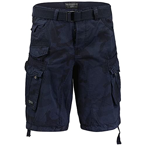 Geographical Norway Cargo Shorts Kurze Hose Bermuda mit Gürtel Short Hunter im Bundle mit UD Bandana (XL, Navy) von Geographical Norway