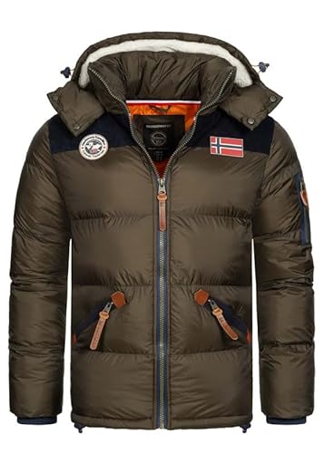 Geographical Norway Celian Men - Winterjacke Herren Warme Steppung Mann Herbst Winter - Warme Manteljacke leicht Kapuze - Daunenjacke Windstopper Langarm Polsterung - Männer (Khaki L) von Geographical Norway