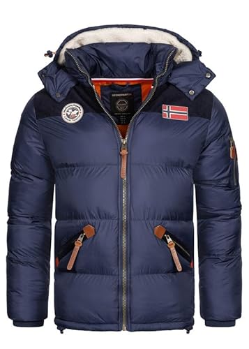 Geographical Norway Celian Men - Winterjacke Herren Warme Steppung Mann Herbst Winter - Warme Manteljacke leicht Kapuze - Daunenjacke Windstopper Langarm Polsterung - Männer (Marineblau XL) von Geographical Norway