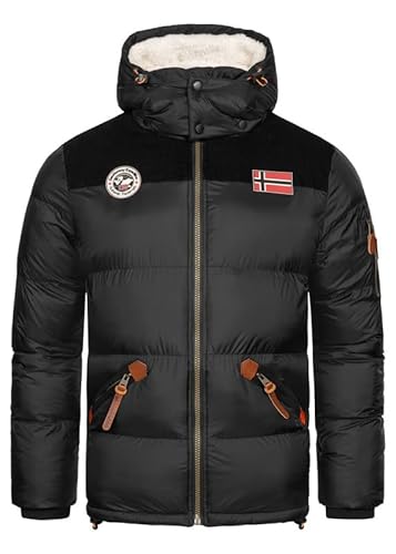 Geographical Norway Celian Men - Winterjacke Herren Warme Steppung Mann Herbst Winter - Warme Manteljacke leicht Kapuze - Daunenjacke Windstopper Langarm Polsterung - Männer (Schwarz L) von Geographical Norway