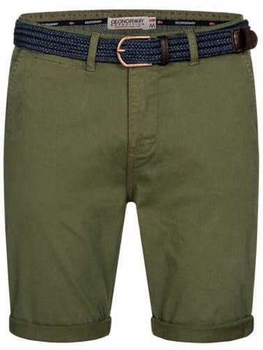 Geographical Norway Chino Shorts Kurze Hose Bermuda Knielang Stoff bequem mit Gürtel Short, Hosengröße:L, Farbe:KAKI von Geographical Norway
