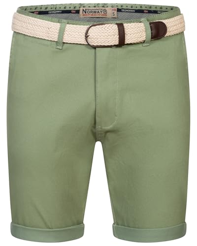 Geographical Norway Chino Shorts Kurze Hose Bermuda Knielang Stoff bequem mit Gürtel Short, Hosengröße:L, Farbe:Matcha von Geographical Norway
