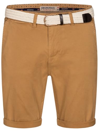 Geographical Norway Chino Shorts Kurze Hose Bermuda Knielang Stoff bequem mit Gürtel Short, Hosengröße:M, Farbe:Beige von Geographical Norway