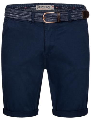 Geographical Norway Chino Shorts Kurze Hose Bermuda Knielang Stoff bequem mit Gürtel Short, Hosengröße:M, Farbe:Navy von Geographical Norway