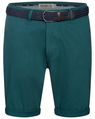 Geographical Norway Chino Shorts Kurze Hose Bermuda Knielang Stoff bequem mit Gürtel Short, Hosengröße:XL, Farbe:Dark Green von Geographical Norway