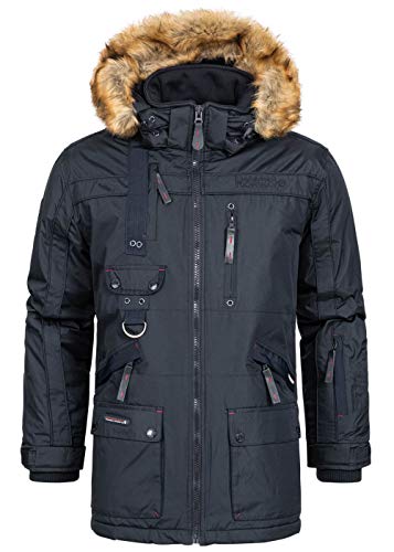 Geographical Norway Chirac Men - Herren Warm Wasserdicht Parka - Mantel Dicke Kapuze Pelz Outdoor - Warme Winddichte Jacke Winter Outdoor Futter - Jacke Herren (Marineblau XXL) von Geographical Norway