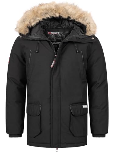 Geographical Norway Claude Men - Winterjacke Herren Warme Steppung Mann Herbst Winter - Warme Manteljacke leicht Kapuze - Daunenjacke Windstopper Langarm Polsterung - Männer (Schwarz 3XL) von Geographical Norway