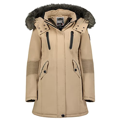 Geographical Norway Coraly Lady - Warmer Halbdicker Parka Frau Herbst Winter - Feiner Mantel Kapuze Und Kunstpelz - Windjacke Daunenjacke Lang - Ideal Geschenk Frauen (Beige L-Größe 3) von Geographical Norway