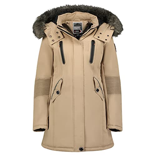 Geographical Norway Coraly Lady - Warmer Halbdicker Parka Frau Herbst Winter - Feiner Mantel Kapuze Und Kunstpelz - Windjacke Daunenjacke Lang - Ideal Geschenk Frauen (Beige XL-Größe 4) von Geographical Norway