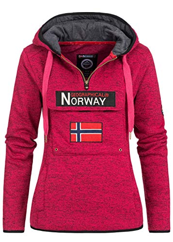 Geographical Norway Damen Half Zip Hoodie Kapuzenpullover Sweater Brusttasche Embro Känguru Pocket Sleeve Rupper Patch (Flash Pink, XL) von Geographical Norway