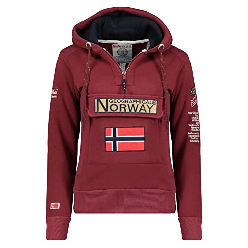 Geographical Norway GYMCLASS Lady - Damen Sweatshirt Hoody Und Taschen Känguru - Damen Sweatshirt Langarm Pullover Winter - Hoodie Jacke Tops Sport Kapuzen Hoodies Burgunderrot XL - GRÖSSE 4 von Geographical Norway