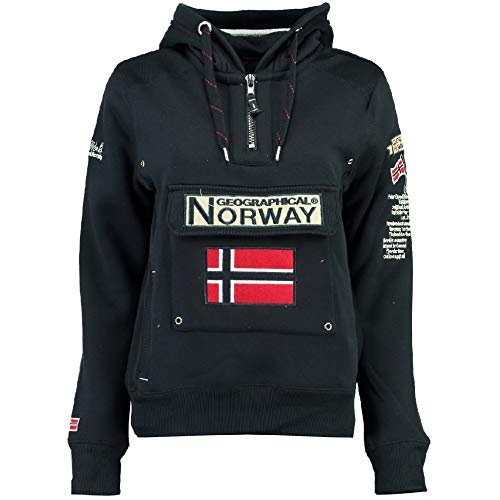 Geographical Norway Damen Hoodie Gymclass Sweater Zip-Kragen Brusttasche Stickerei Kängurutaschen, Navy, Gr:S von Geographical Norway