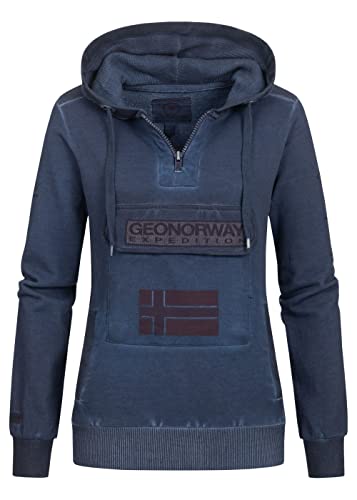 Geographical Norway Damen Hoodie Gymclass Washed Look Chestpocket Half Zip WU82 Größe L Farbe Navy von Geographical Norway