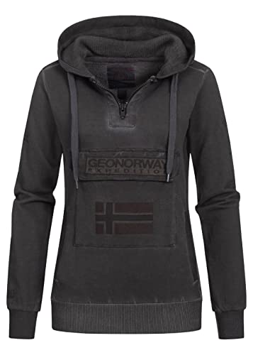 Geographical Norway Damen Hoodie Gymclass Washed Look Chestpocket Half Zip WU82 Größe L Farbe Black von Geographical Norway