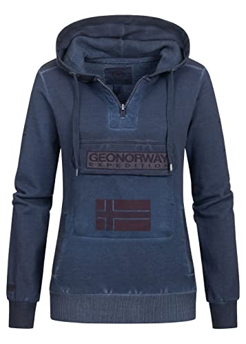 Geographical Norway Damen Hoodie Gymclass Washed Look Chestpocket Half Zip WU82 Größe M Farbe Navy von Geographical Norway