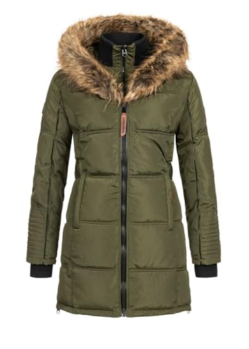 Geographical Norway Beautiful Lady - Warm Mid Thick Parka Frauen Herbst Winter - Fin Mantel Kapuze Pelz - Jacke Windschnitt Daunenjacke Long - Elegant Fraus (khaki S-Größe 1) von Geographical Norway