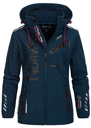 Geographical Norway Damen Reine Jacke Softshell Windbreaker Kapuze Patches Größe L Farbe WT4039F/GN-navy-navy von Geographical Norway