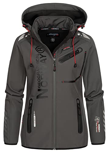 Geographical Norway Damen Reine Jacke Softshell Windbreaker Kapuze Patches Größe XL Farbe WT4039F/GN-darkgrey-black von Geographical Norway