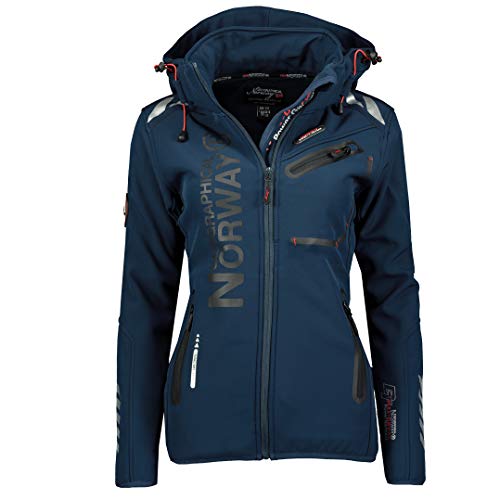 Geographical Norway Damen Reine Jacke Softshell Windbreaker Kapuze Patches Größe S Farbe WT4039F/GN-navy-navy von Geographical Norway