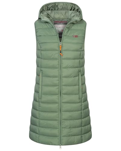 Geographical Norway Damen Stepp weste Kapuze Übergangs Herbst Winter Windbreaker Lang, Farbe:ALMOND GREEN, Größe:XXL (44) von Geographical Norway