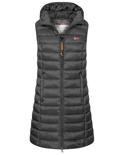 Geographical Norway Damen Stepp weste Kapuze Übergangs Herbst Winter Windbreaker Lang, Farbe:Dunkelgrau, Größe:S (36) von Geographical Norway