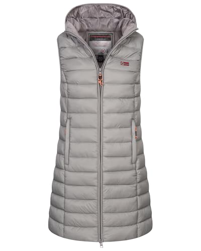 Geographical Norway Damen Stepp weste Kapuze Übergangs Herbst Winter Windbreaker Lang, Farbe:Hellgrau, Größe:L (40) von Geographical Norway