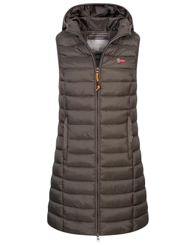 Geographical Norway Damen Stepp weste Kapuze Übergangs Herbst Winter Windbreaker Lang, Farbe:KAKI, Größe:M (38) von Geographical Norway
