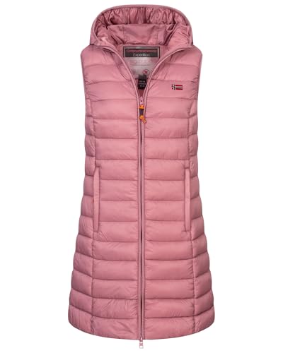 Geographical Norway Damen Stepp weste Kapuze Übergangs Herbst Winter Windbreaker Lang, Farbe:Old Pink, Größe:M (38) von Geographical Norway