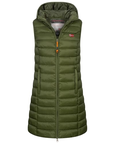 Geographical Norway Damen Stepp weste Kapuze Übergangs Herbst Winter Windbreaker Lang, Farbe:Olive, Größe:M (38) von Geographical Norway