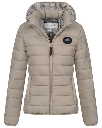 Geographical Norway Damen Übergangsjacke Steppjacke Outdoor Frühlingsjacke leicht Kapuze, Farbe:Beige, Größe:L (40) von Geographical Norway