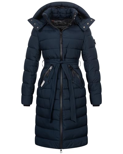 Geographical Norway Damen Winter Jacke Mantel Parka Steppjacke Steppmantel Wintermantel Lange Jacke 2 wege Reisverschluss Kapuze abnehmbar Produktion H-H, Farbe:Navy, Größe:XL 42 von Geographical Norway