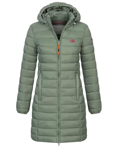Geographical Norway Damen Winter Jacke Steppjacke Parka Lange Kapuzenjacke Steppmantel Outdoor abnehmbare Kapuze, Farbe:ALMOND, Größe:M (38) von Geographical Norway