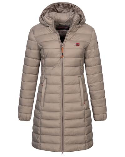 Geographical Norway Damen Winter Jacke Steppjacke Parka Lange Kapuzenjacke Steppmantel Outdoor abnehmbare Kapuze, Farbe:Beige, Größe:XXL (44) von Geographical Norway