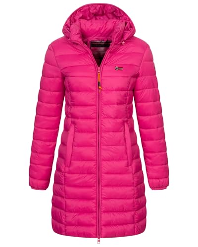 Geographical Norway Damen Winter Jacke Steppjacke Parka Lange Kapuzenjacke Steppmantel Outdoor abnehmbare Kapuze, Farbe:FLASHY PINK, Größe:M (38) von Geographical Norway