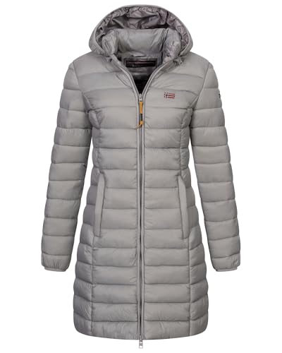 Geographical Norway Damen Winter Jacke Steppjacke Parka Lange Kapuzenjacke Steppmantel Outdoor abnehmbare Kapuze, Farbe:Hellgrau, Größe:M (38) von Geographical Norway