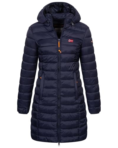 Geographical Norway Damen Winter Jacke Steppjacke Parka Lange Kapuzenjacke Steppmantel Outdoor abnehmbare Kapuze, Farbe:Navy, Größe:XL (42) von Geographical Norway