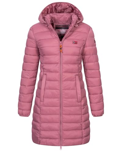 Geographical Norway Damen Winter Jacke Steppjacke Parka Lange Kapuzenjacke Steppmantel Outdoor abnehmbare Kapuze, Farbe:Old Pink, Größe:XXL (44) von Geographical Norway